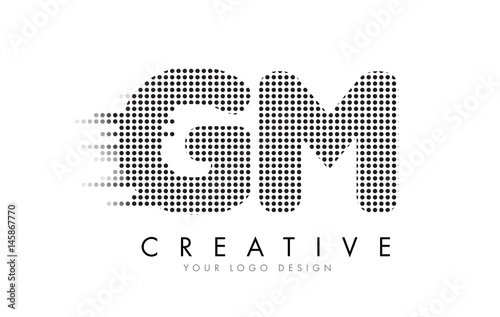 GM G M Letter Logo with Black Dots and Trails.