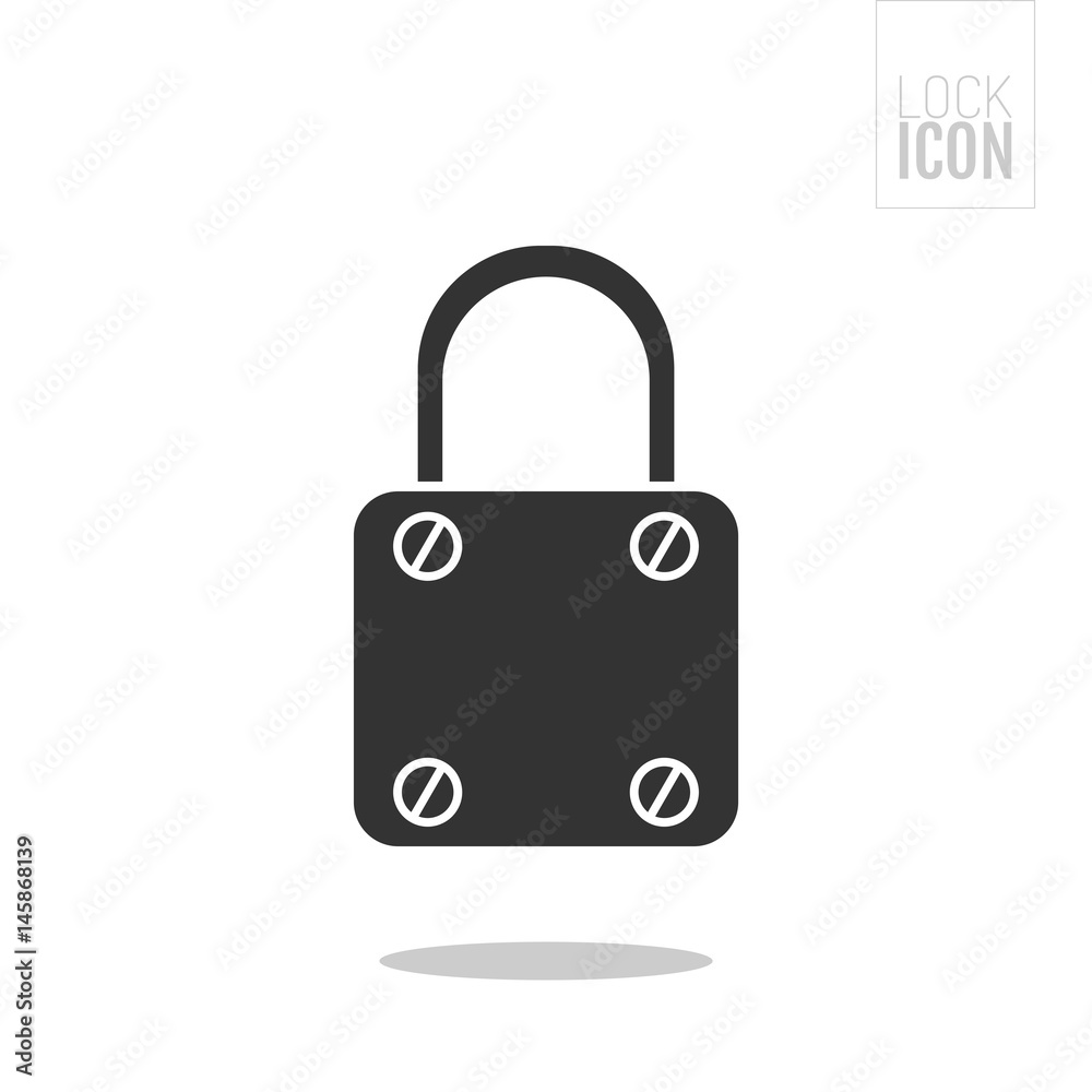 Padlock. Flat black icon of lock isolated on white background. Object of safety, protection. Padlock. Flat black icon of lock isolated on white background. Object of safety, protection.