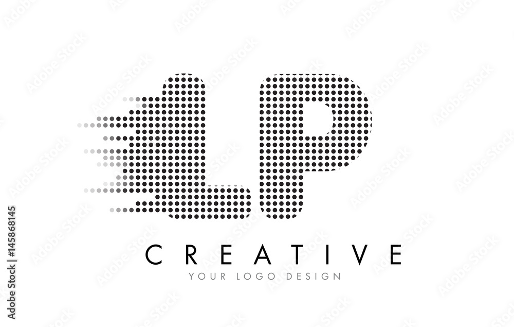 LP L P Letter Logo with Black Dots and Trails.