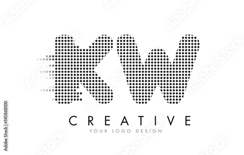 KW K W Letter Logo with Black Dots and Trails.