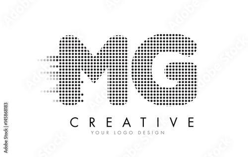 MG M G Letter Logo with Black Dots and Trails.