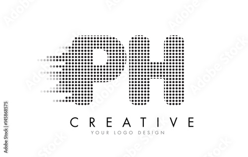 PH P H Letter Logo with Black Dots and Trails.
