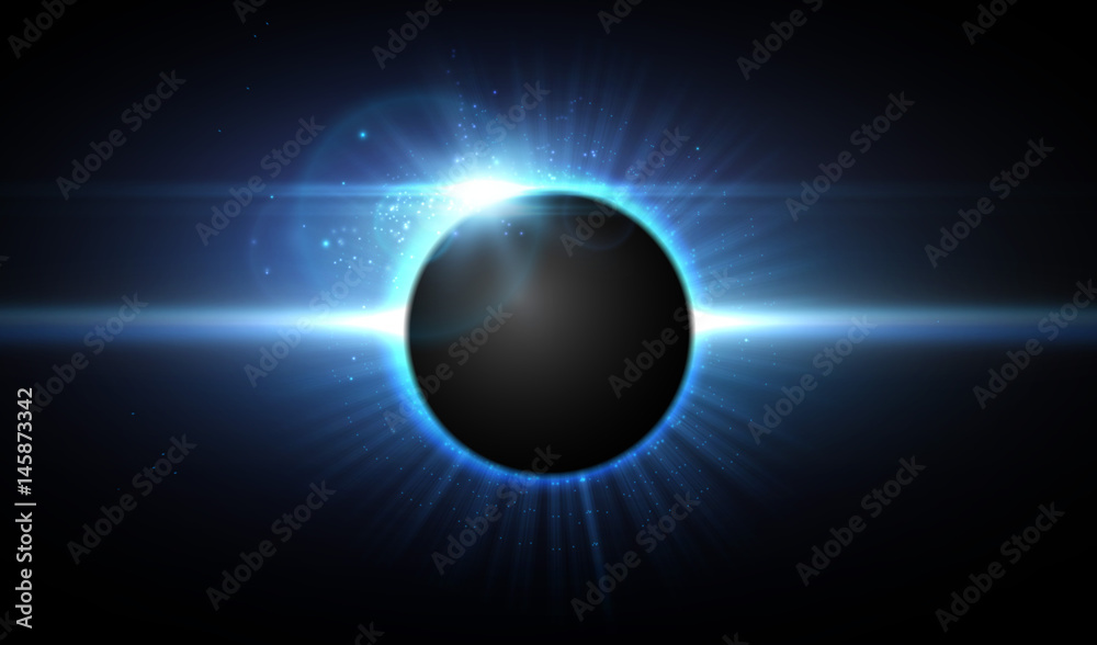 Fototapeta premium Vector eclipse in space, cosmic background.