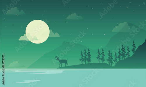 Scenery at night mountain silhouettes