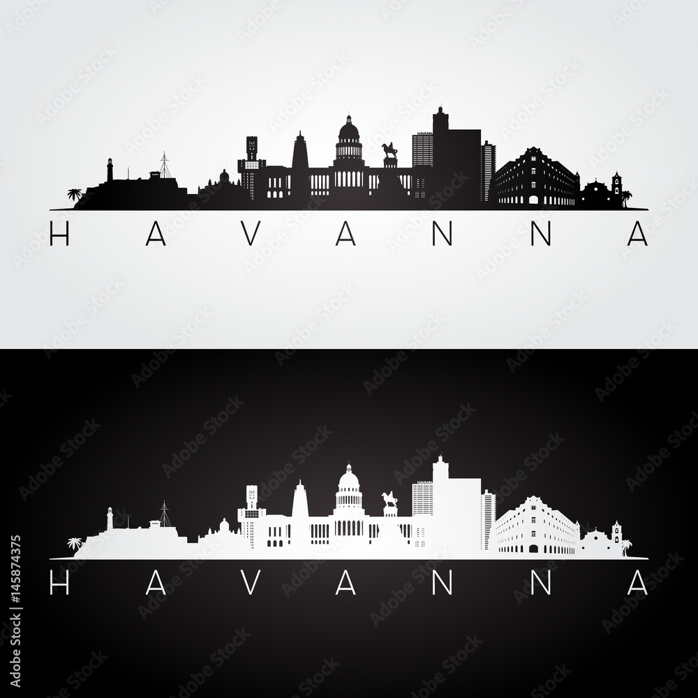 Havana skyline and landmarks silhouette