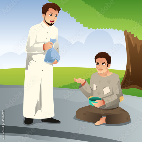 Muslim Man Giving Donation to a Poor Man