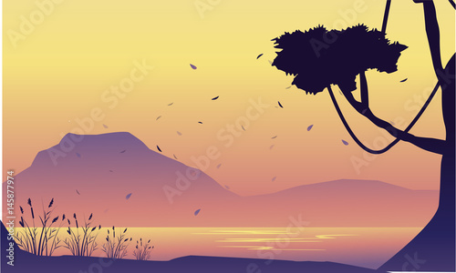 Silhouette of mountain and tree scenery