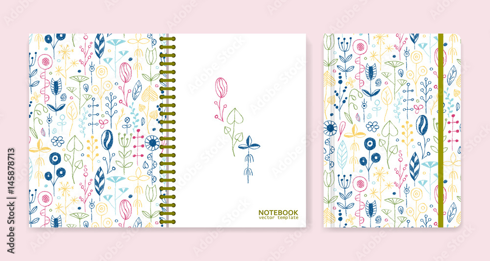 Cover design for notebooks or scrapbooks with wax crayon drawing