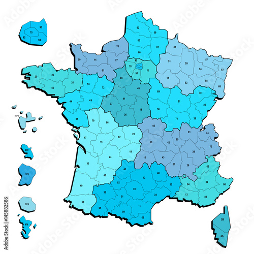 Carte de France métropolitaine et d'outre-mer - Régions et départements