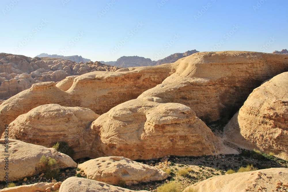 Big unusual form sandstones outside of Petra, Jordan, Middle East