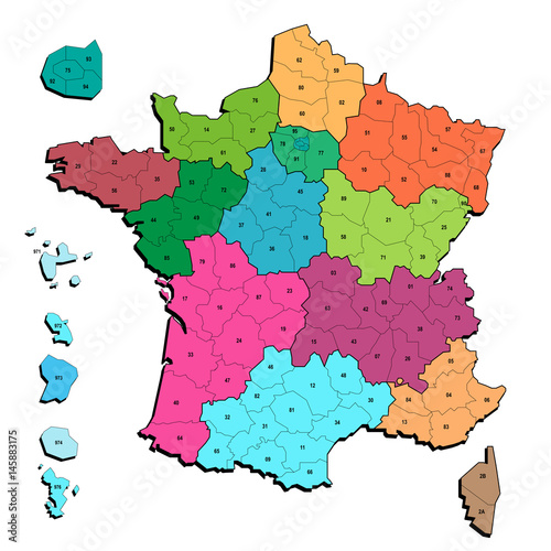Carte de France métropolitaine et d'outre-mer - Régions et départements