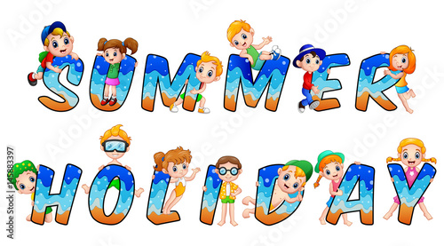 Word summer holidays with happy kids