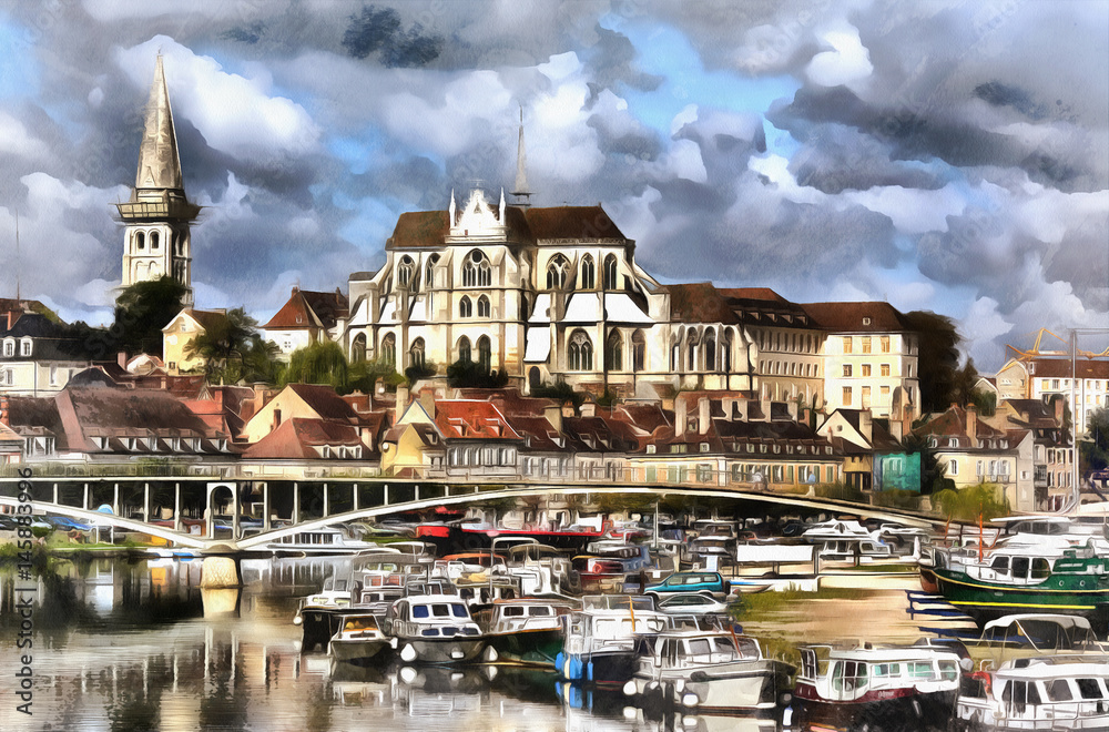 Colorful painting of Abbey of Saint-Germain