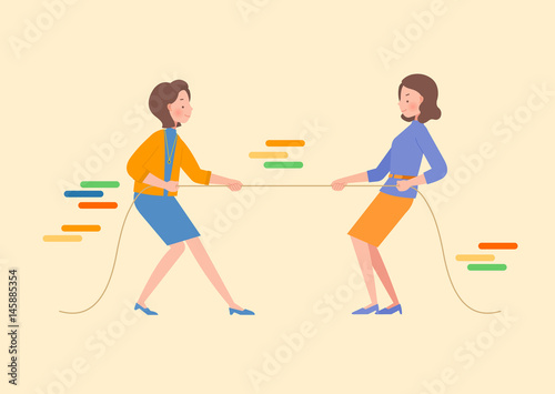 Two women are pulling rope.