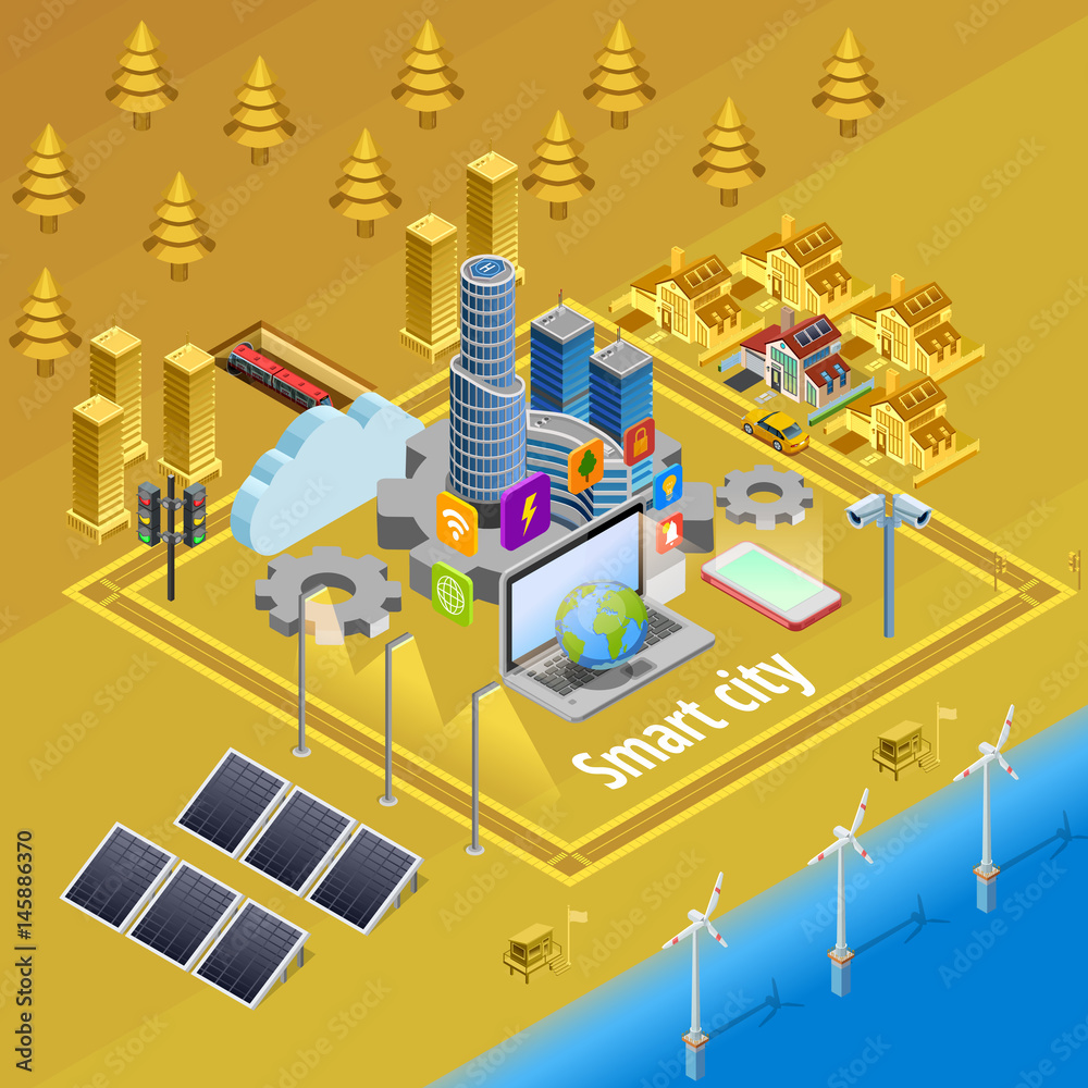 Smart City Internet Infrastructure Isometric Poster Smart City Internet Infrastructure Isometric Poster