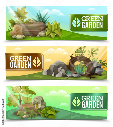 Landscape Garden Design Horizontal Banners Set 