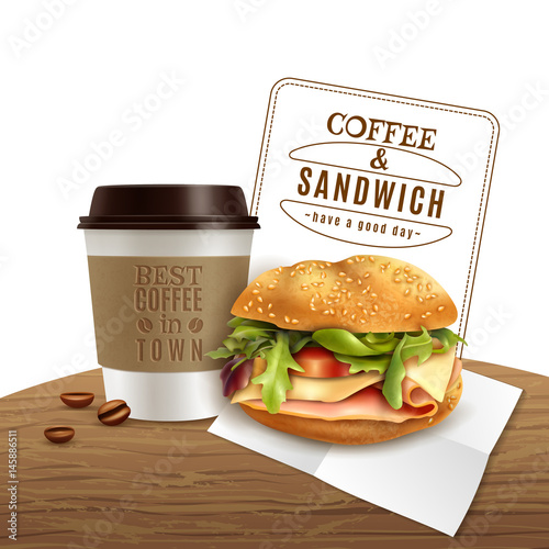 Coffee Sandwich Fast Food Realistic Advertisement