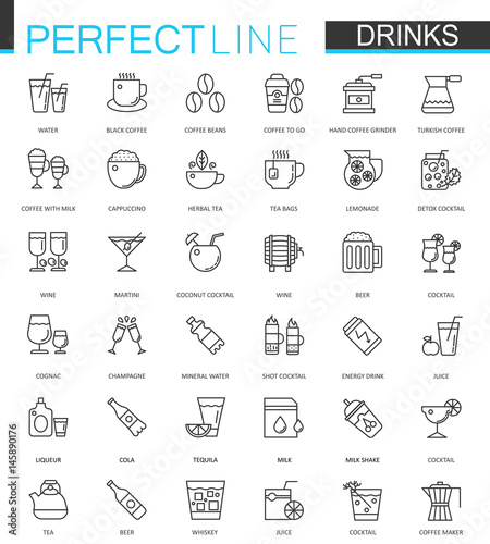 Drinks thin line web icons set. Drink Outline stroke icon design.