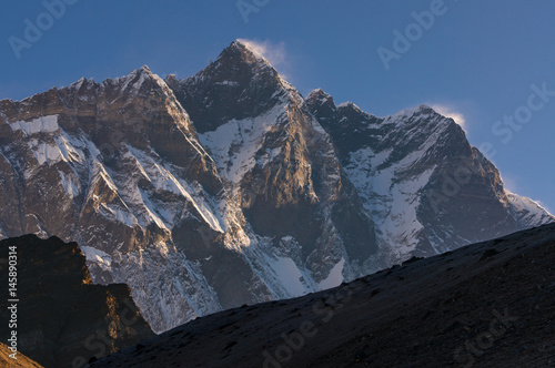 Lhotse mountain peak at sunrise, Everest region, Nepal