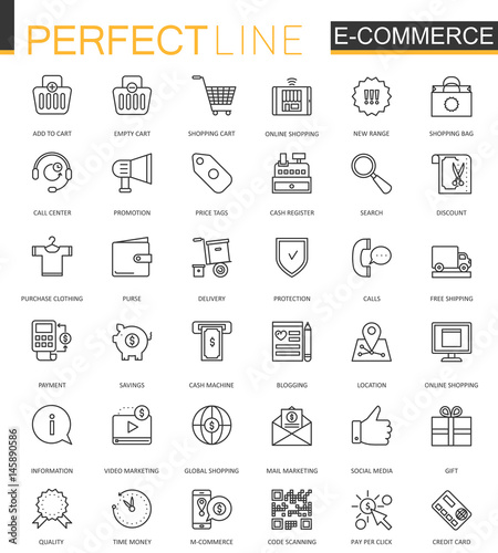 E-commerce and shopping thin line web icons set. Outline icon design.