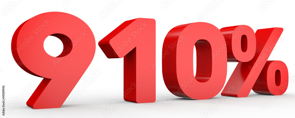 Nine hundred and ten percent. 910 %. 3d illustration. Nine hundred and ten percent. 910 %. 3d illustration.