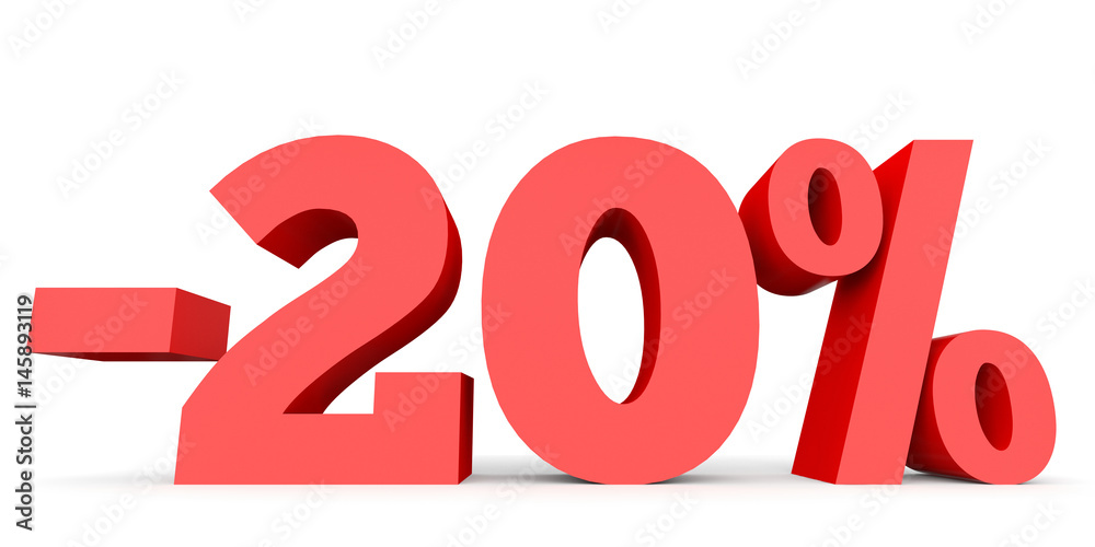 Minus twenty percent. Discount 20 %. Minus twenty percent. Discount 20 %.