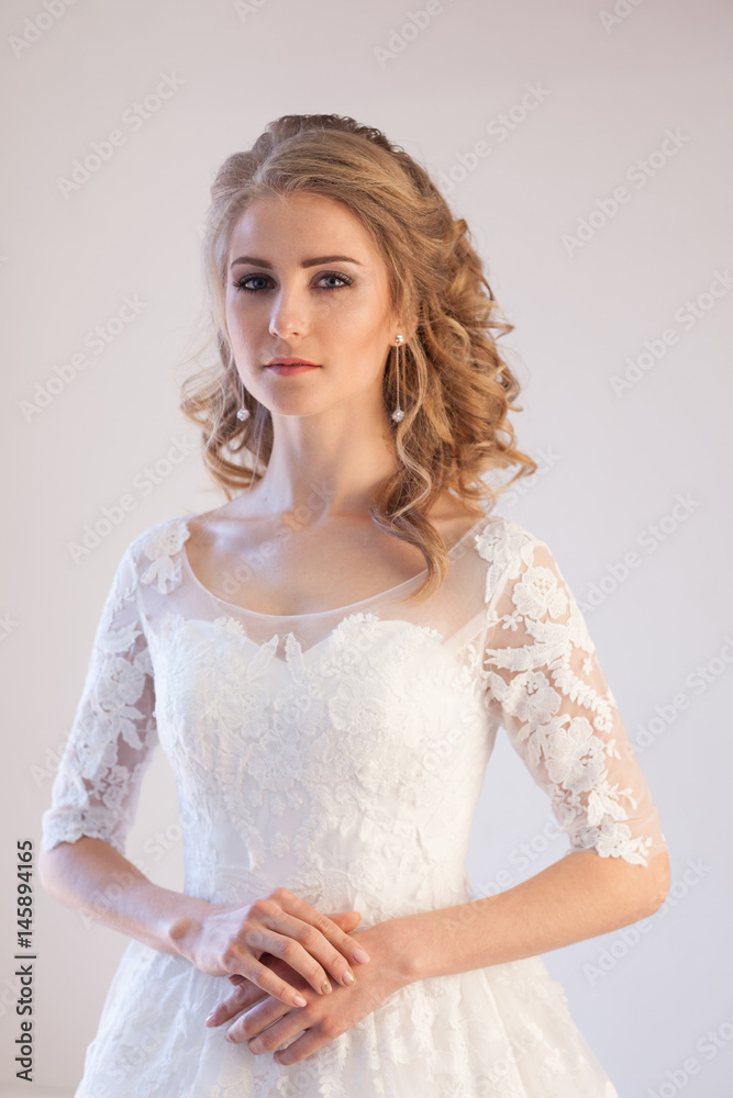 Plakat beautiful bride posing hairstyle and dress