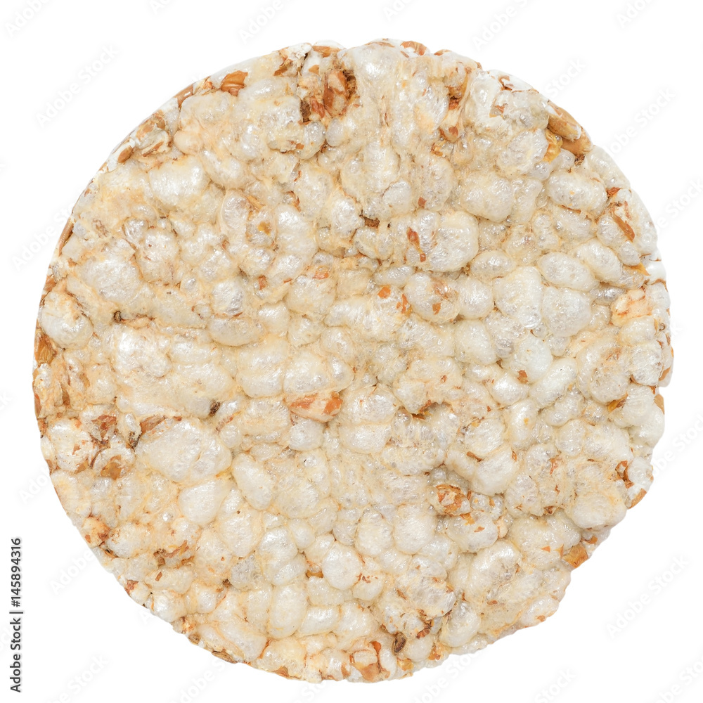 Slice of crispbread close up top view isolated