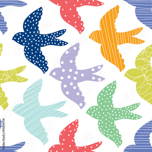 Spring swallows. Vector seamless pattern.