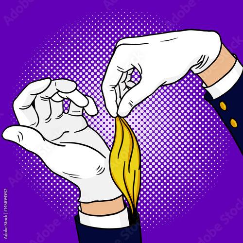 Hands of magician pop art vector illustration