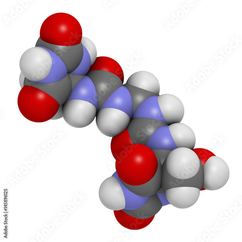 Imidazolidinyl urea antimicrobial preservative molecule  formaldehyde releaser . 3D rendering. Atoms are represented as spheres with conventional color coding.