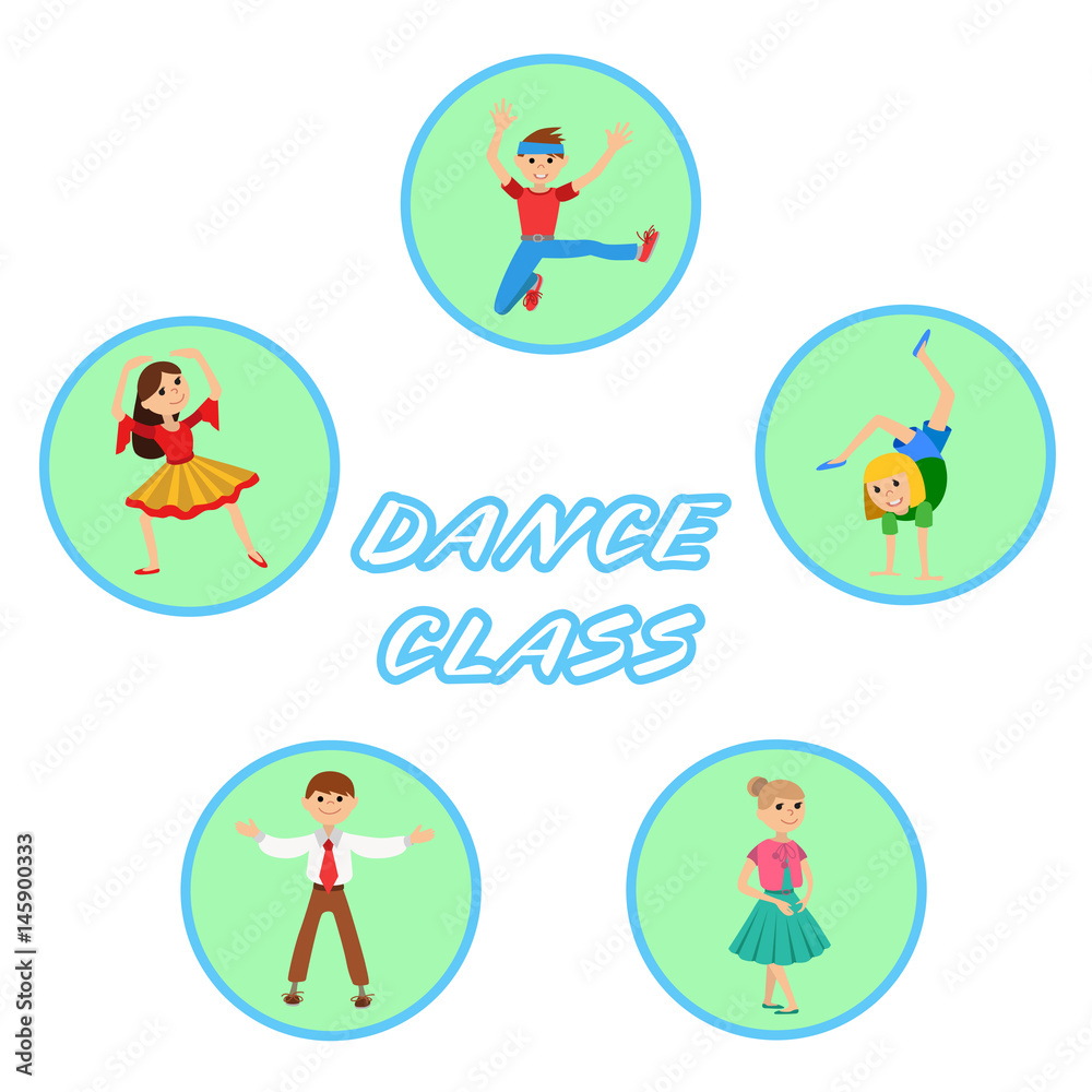 Children dancing round icons set vector illustration Children dancing round icons set vector illustration