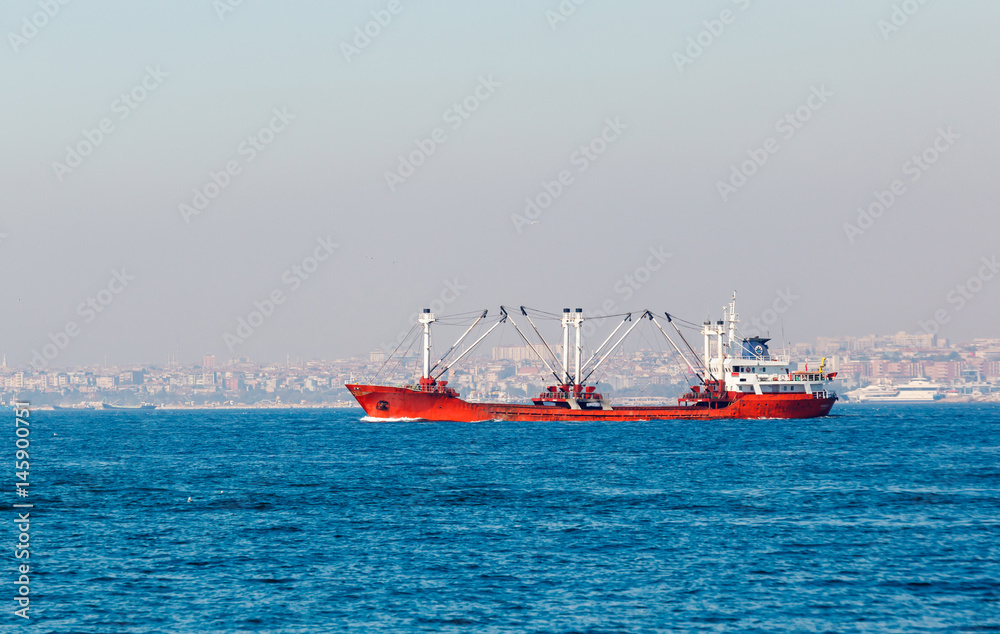 Large cargo ship proceeding along the Bosphorus Channel