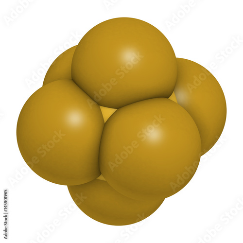 sulfur hexafluoride gas insulator molecule. Microbubbles are used as contrast agent for ultrasound imaging. Potent greenhouse gas. 3D rendering. photo