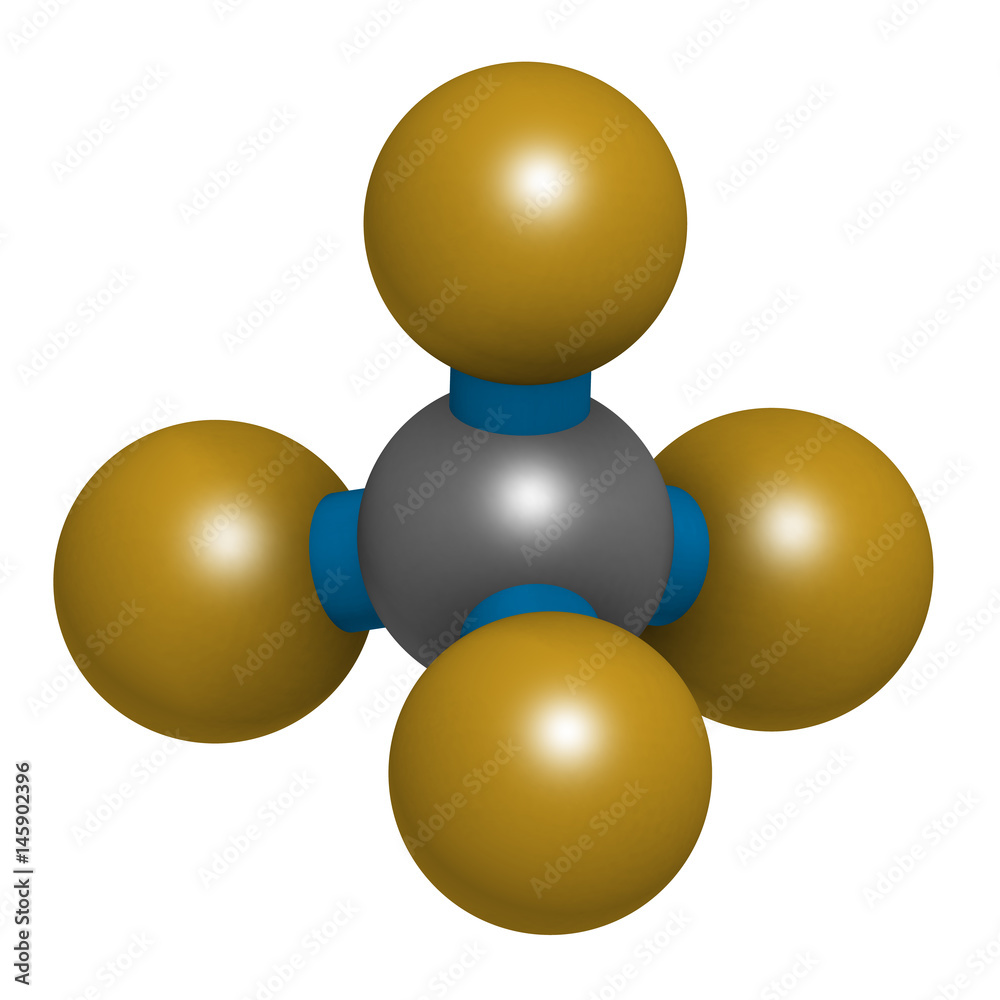 Tetrafluoromethane (carbon tetrafluoride, CF4) greenhouse gas molecule
