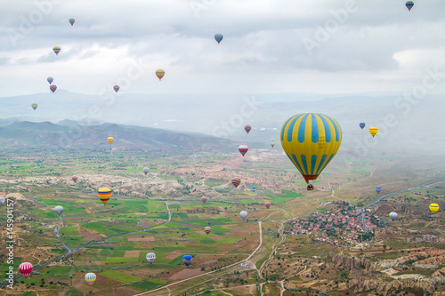 Turkey, balloons in Cappadocia, top view