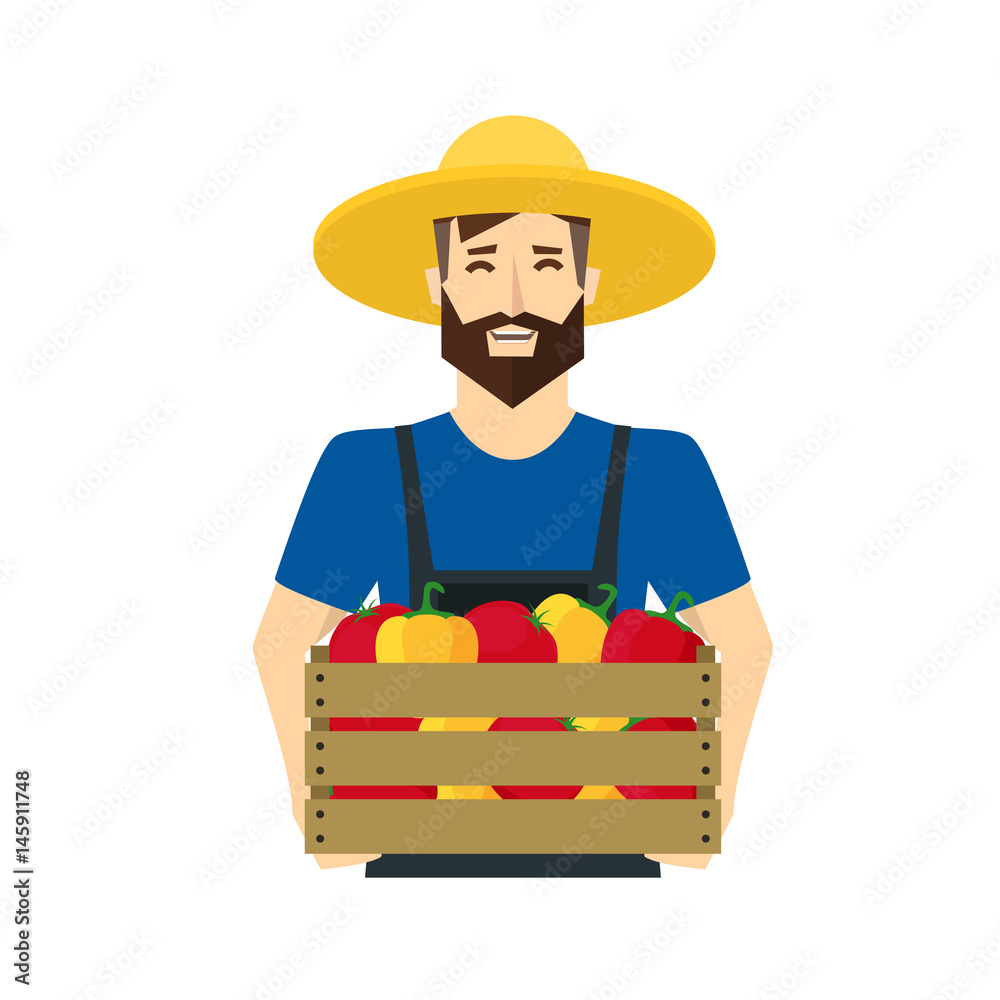 Cartoon Farmer Holding Vegetable. Vector Cartoon Farmer Holding Vegetable. Vector