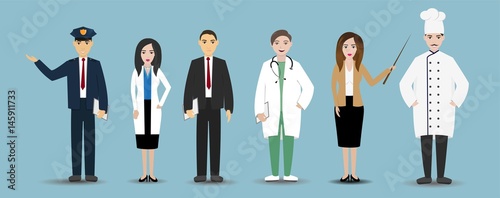 Man and woman different occupations employees in uniform, group of workers, people team profession set cartoon.
