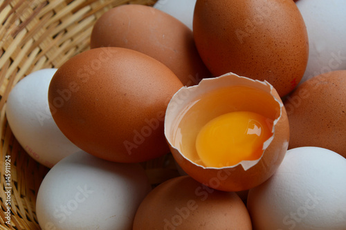 Eggs in basket on wooden floor background.
Health Benefits of Eating Eggs.