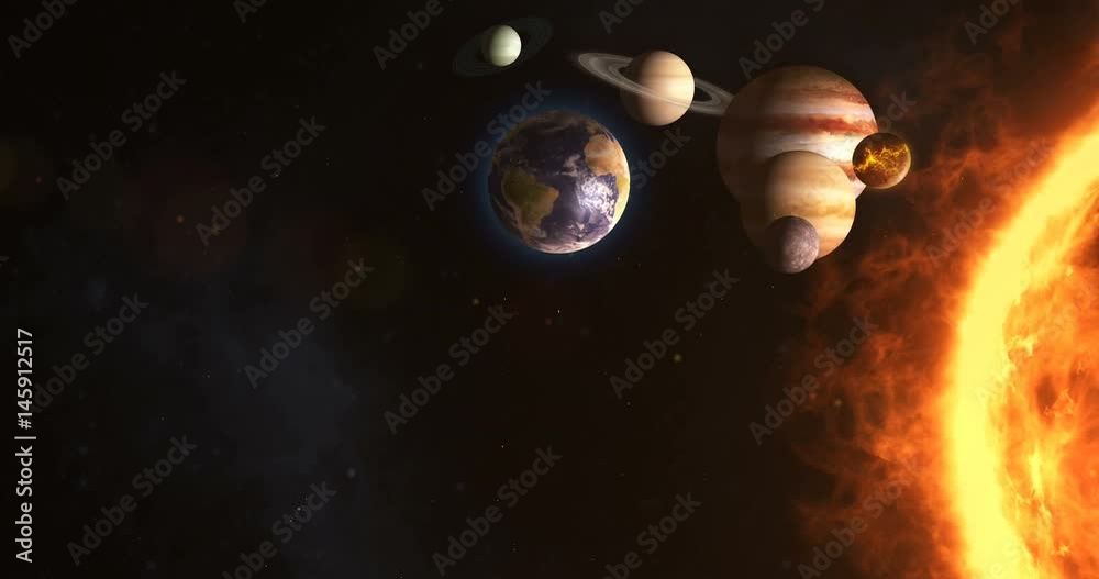 Solar system with sun and planets