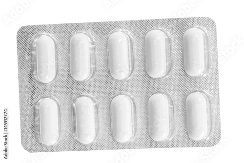 Fotografie, Tablou Pills in a blister pack isolated on white