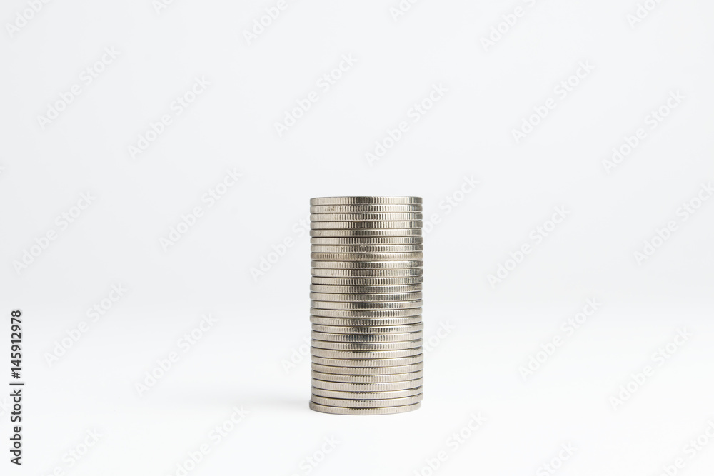 Coin stacks on a white background Coin stacks on a white background