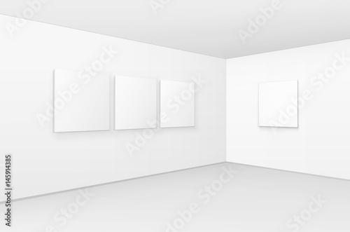Vector Empty Blank White Mock Up Posters Pictures Frames on Walls with Floor in Gallery
