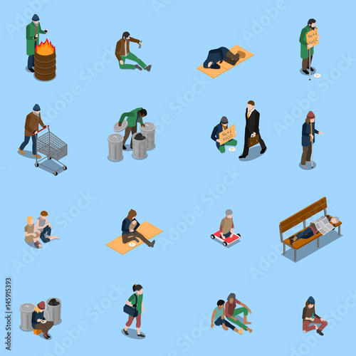 Homeless People Isometric Set