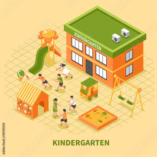  Kindergarten Building Isometric Composition