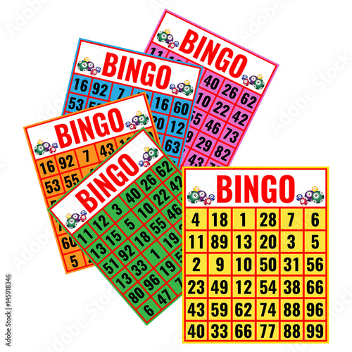 Bingo colorful cards vector illustration isolated on white.