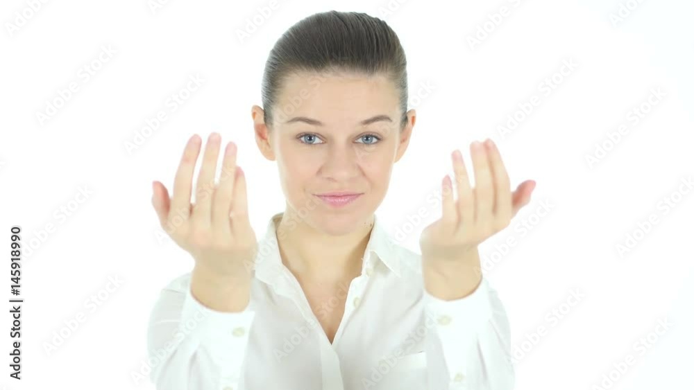 Inviting Gesture of Woman, White Background Inviting Gesture of Woman, White Background