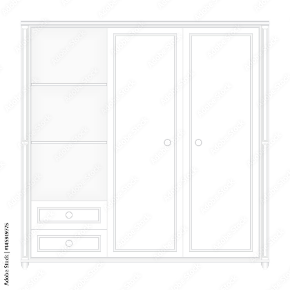 Front elevation of a set a luxurious white color wardrobe design in isolated background Front elevation of a set a luxurious white color wardrobe design in isolated background