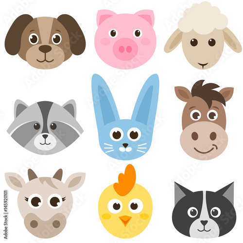 Fototapeta Naklejka Na Ścianę i Meble -  set of cute cartoon colorful farm animals