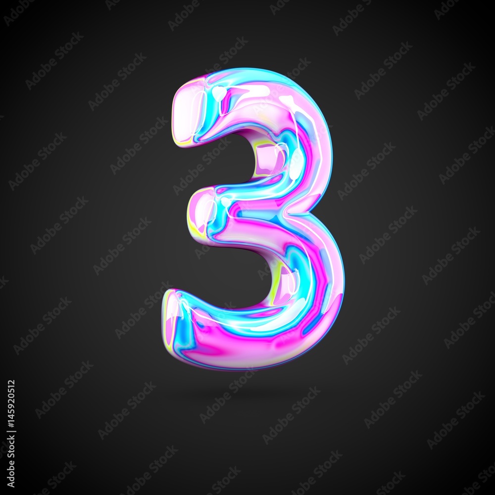 Glossy holographic number 3 isolated on black background. Glossy holographic number 3 isolated on black background.